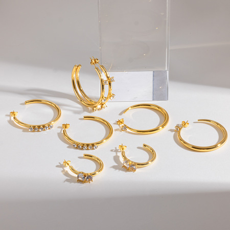 Simple Series Daily Ellipse Shape Geometric Shape Stainless Steel Waterproof Gold Color Women's Hoop Earrings