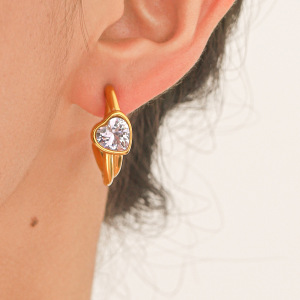 Simple Series Daily Lines Stainless Steel Waterproof Gold Color Zircon Women's Stud Earrings h5 Picture4