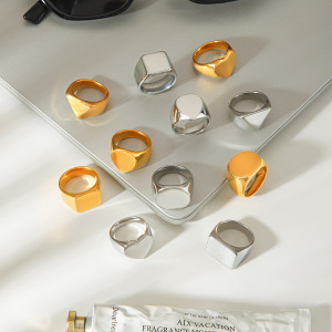 Simple Series Daily Heart Rectangle Stainless Steel Waterproof   Gold Color  Statement Rings h5 Picture5