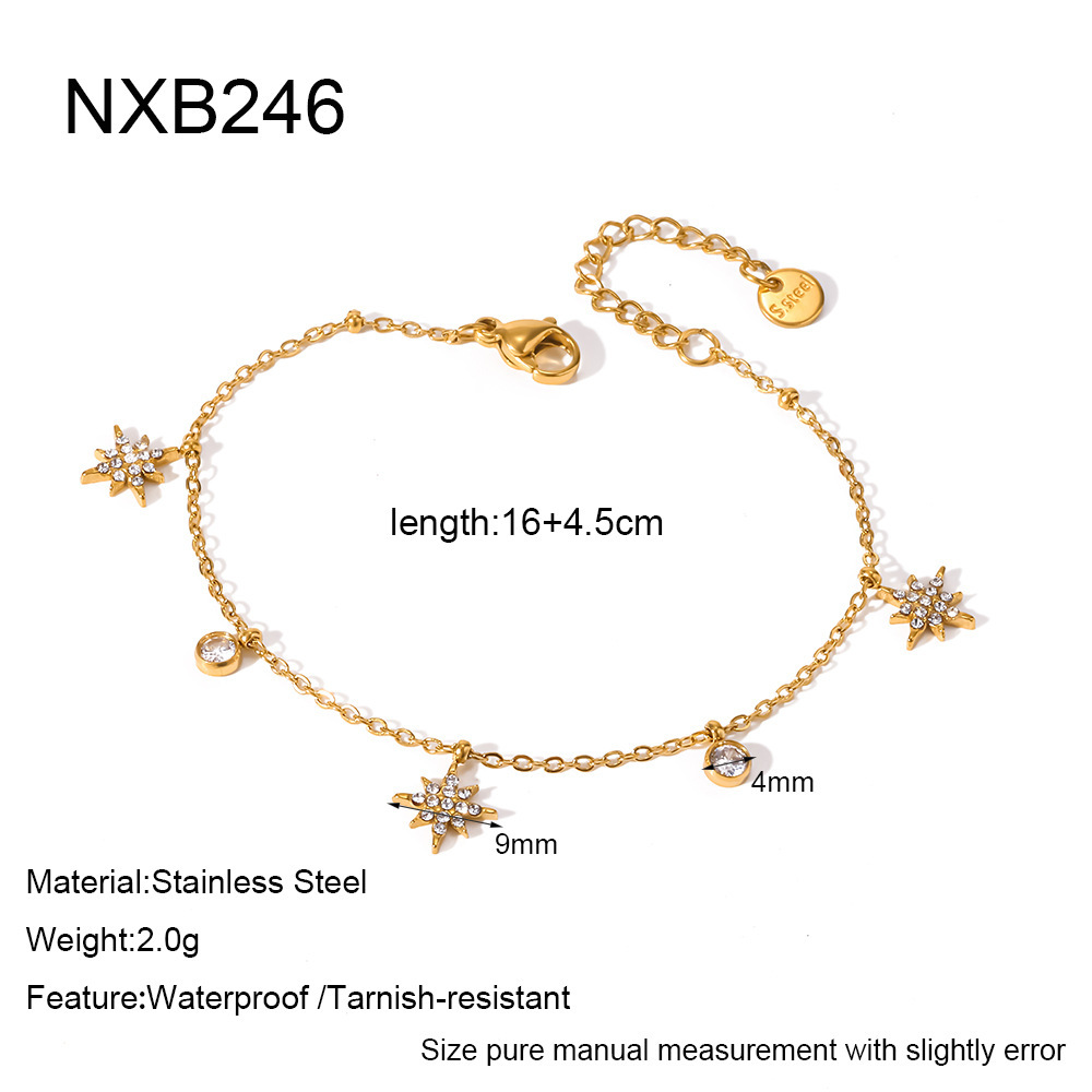 Simple Series Daily Flower Geometric Shape Stainless Steel Waterproof   Gold Color  Zircon Women's Chain Bracelets 