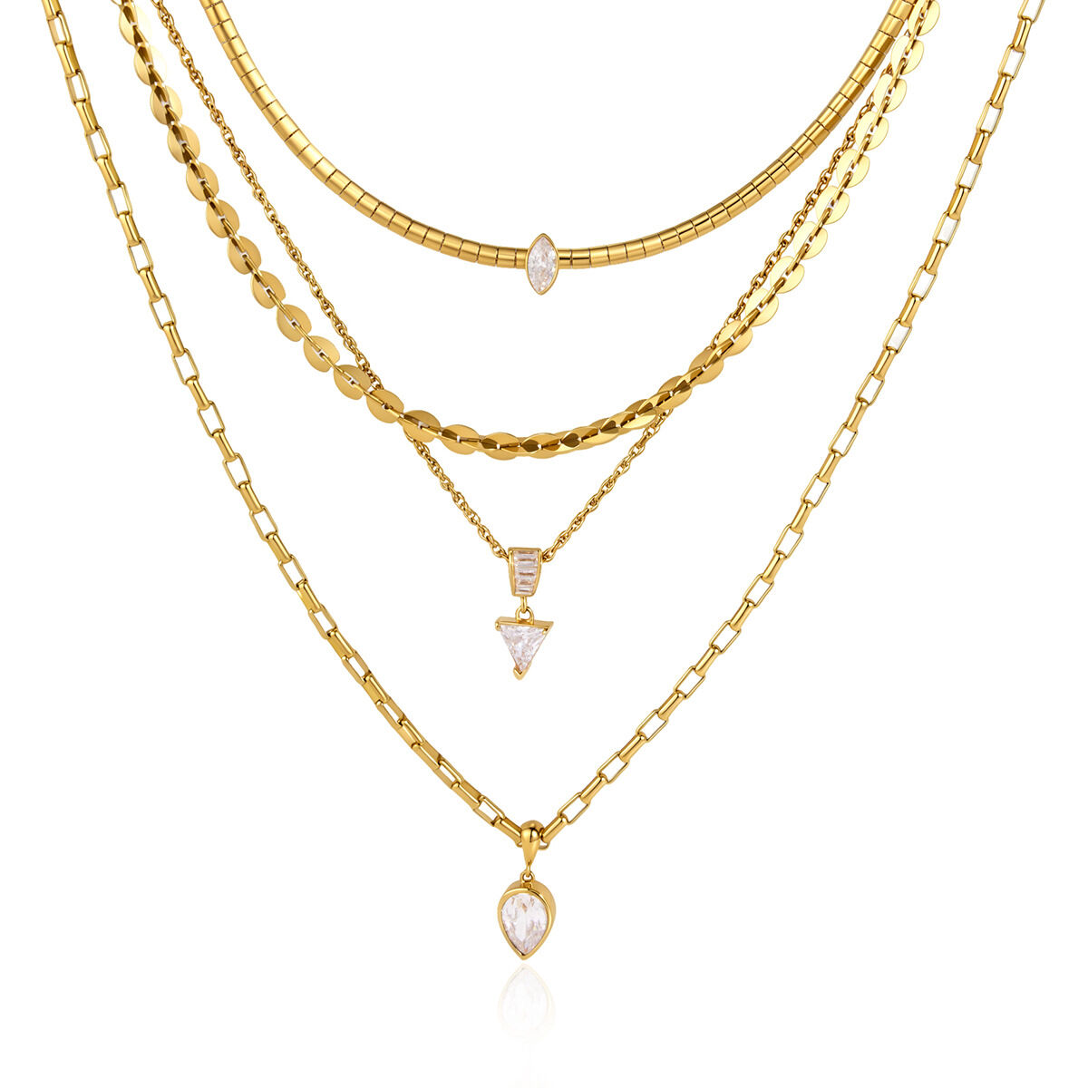 Collares Con Colgante Para Mujer, De Acero Inoxidable Con Circonita, Forma Geométrica Sencilla, Resistentes Al Agua Y Color Dorado. Imagen5
