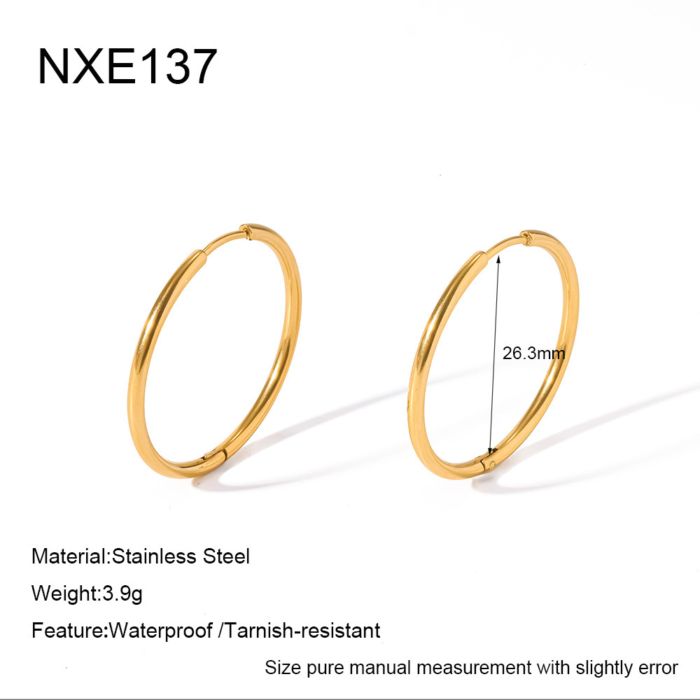 Simple Series Daily Stainless Steel Waterproof   Gold Color  Women's Hoop Earrings 