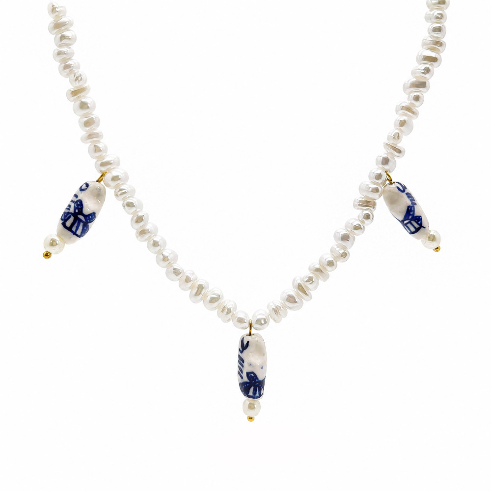 Collares De Cuentas De Cerámica Con Imitación De Perlas De Estilo Retro Para Mujer h5Imagen3
