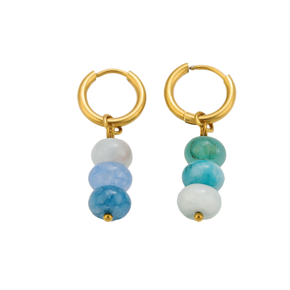 Simple Series Elegant Beads Circle Stainless Steel Waterproof   Gold Color  Natural Stone Women's Hoop Earrings Picture4
