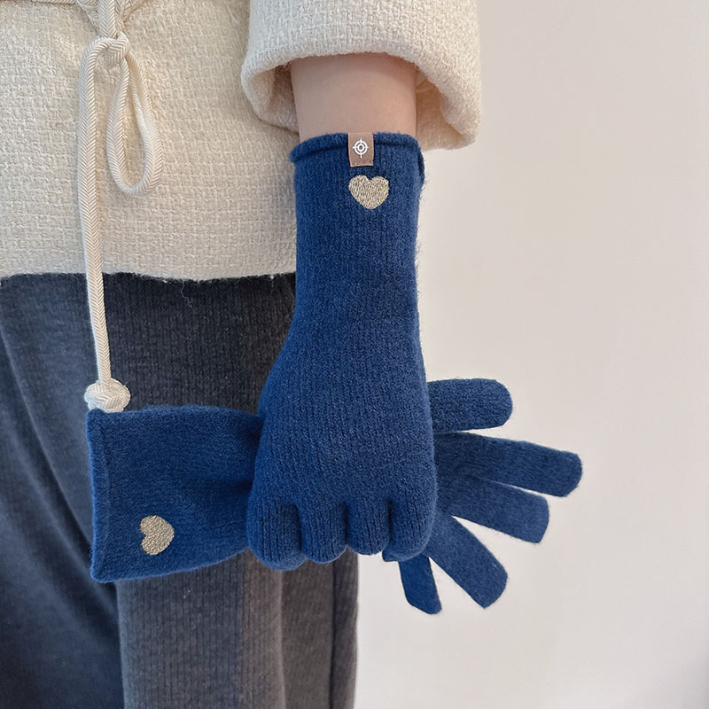 Simple Series Daily Heart Solid Color Wool Polyester Blend Gloves 