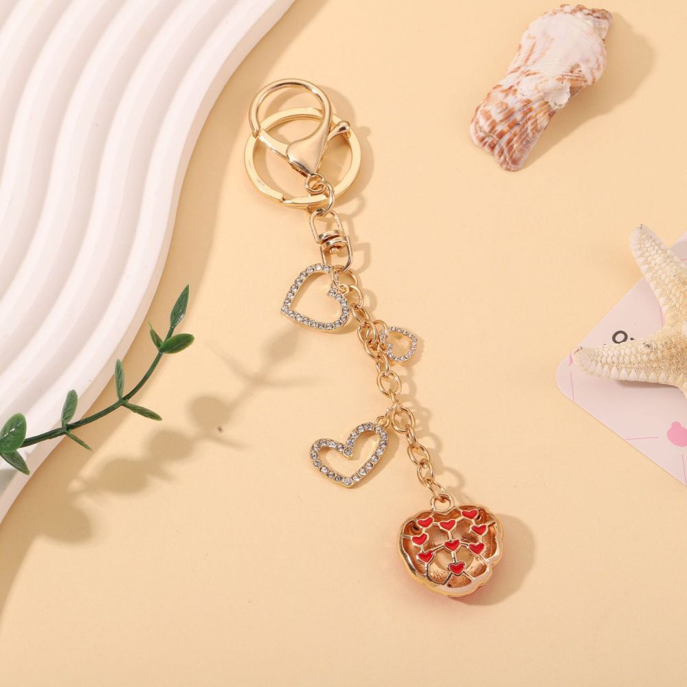Simple Series Daily Heart Key Chain Lock Alloy Rhinestone Keychain Picture3