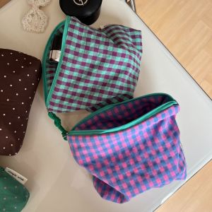 Simple Series Casual Plaid Polka Dots Cotton Makeup Bags h5 Picture3