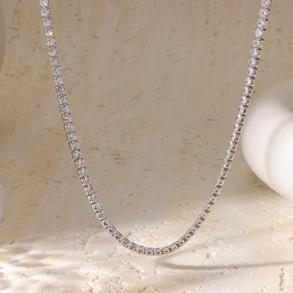 Simple Series Daily Geometric Shape Stainless Steel Waterproof   Gold Color  Zircon Women‘s Chain Necklaces Picture2