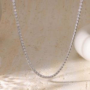 Simple Series Daily Geometric Shape Stainless Steel Waterproof   Gold Color  Zircon Women‘s Chain Necklaces h5 Picture2