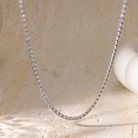 Simple Series Daily Geometric Shape Stainless Steel Waterproof Gold Color Zircon Women‘s Chain Necklaces 2