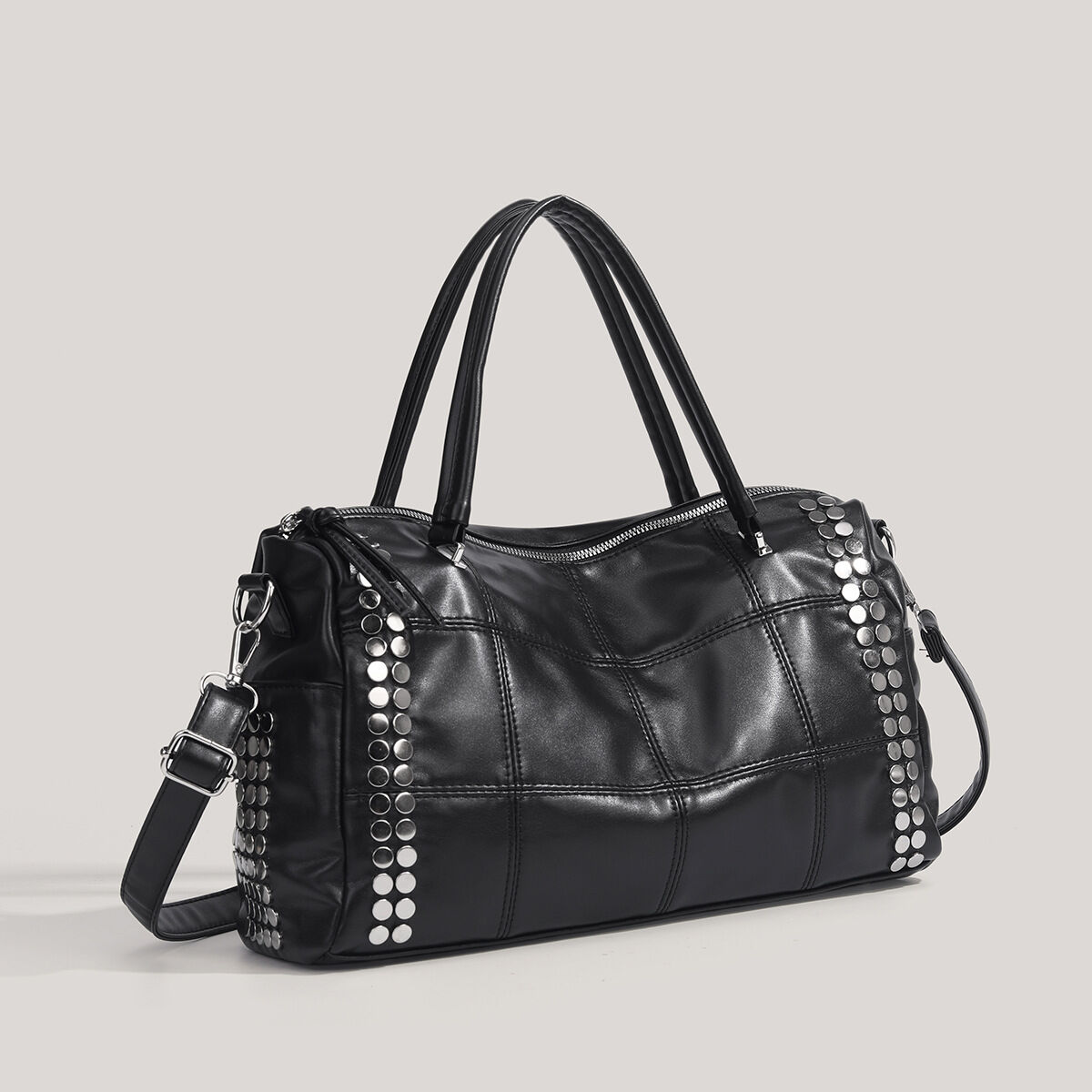 Casual Stijl, Metalen Details, Studs, Effen Kleur, Premium Kwaliteit Pu, Dames Sport- En Reistassen h5 Afbeelding3