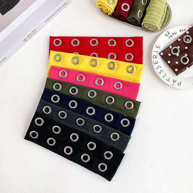 Simple Series Casual Solid Color Circle Rivet Fabric Hair Bands h5Picture5