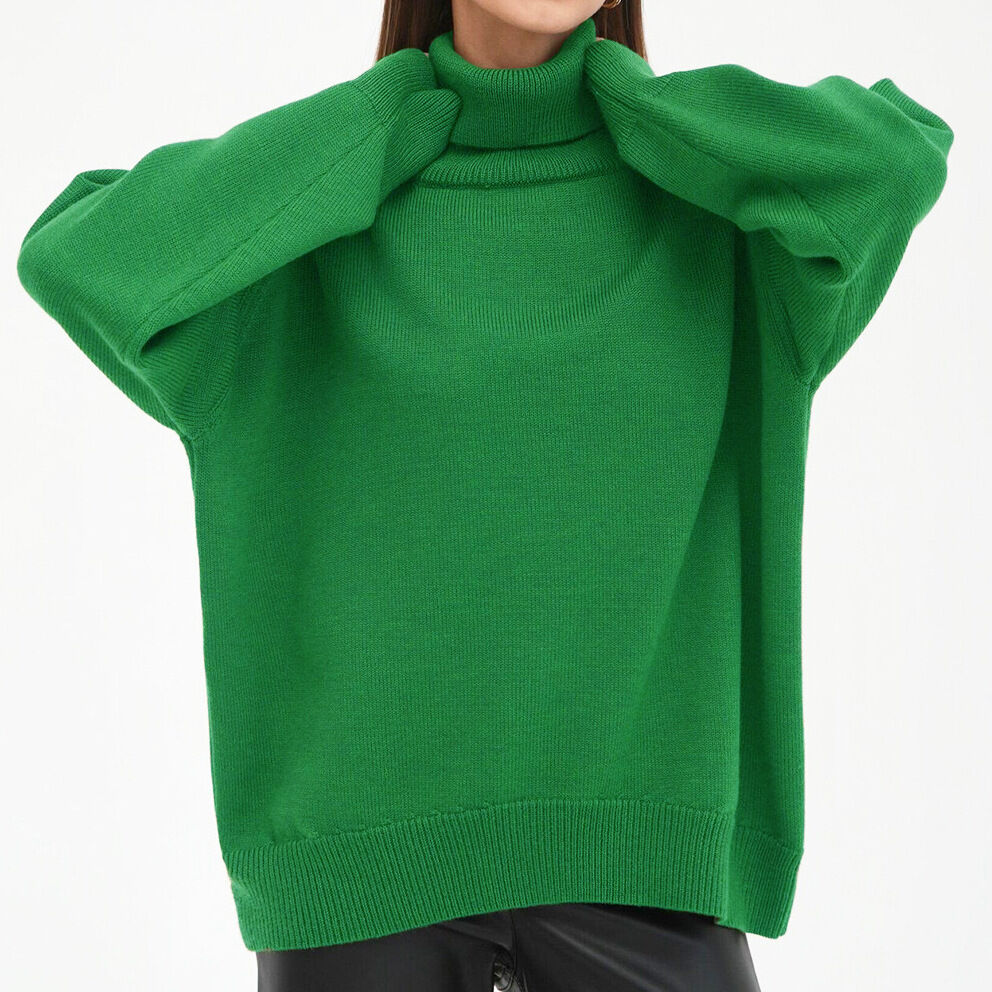Basic Solid Color Loose Fit Polyester Turtleneck Knitted Jumper
