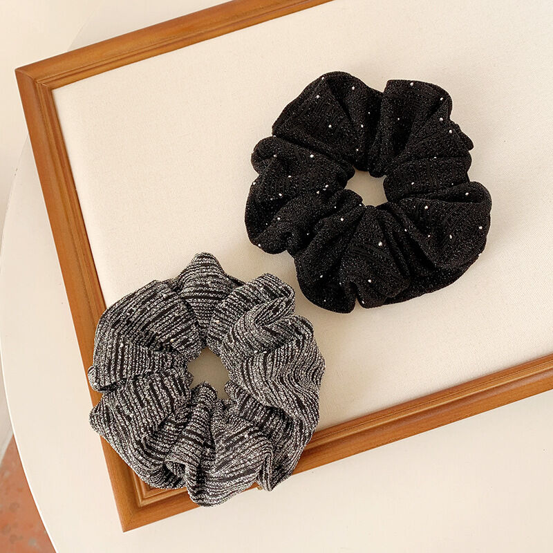Simple Series Elegant Solid Color Stripe Polyester Rhinestone Scrunchies h5Picture2