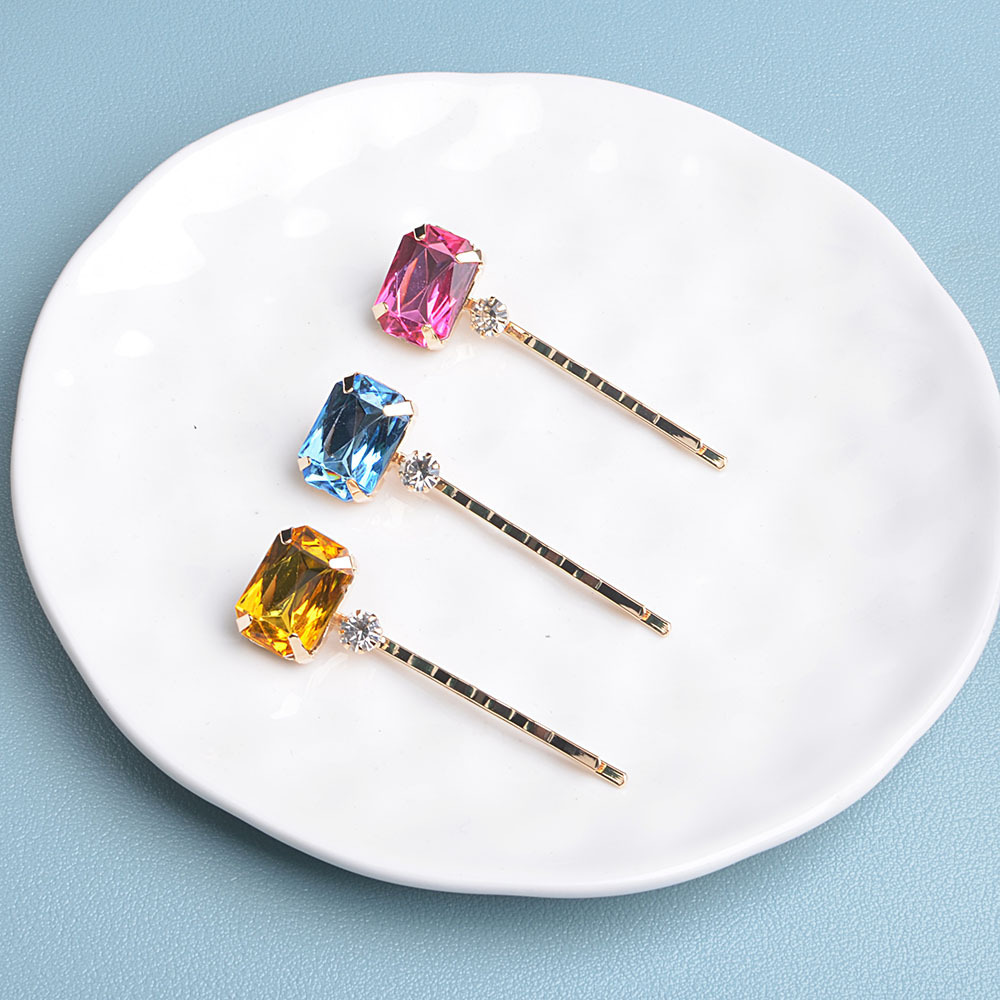 Luxurious Series Retro Solid Color Geometric Shape Alloy Rhinestone Artificial Gemstone Hair Clips Picture4