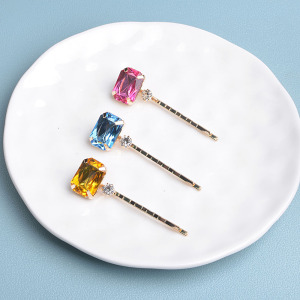Luxurious Series Retro Solid Color Geometric Shape Alloy Rhinestone Artificial Gemstone Hair Clips h5 Picture4