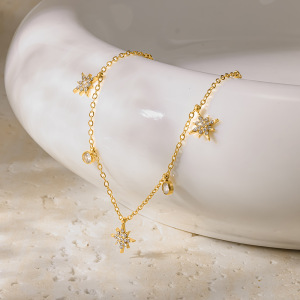 Simple Series Daily Flower Geometric Shape Stainless Steel Waterproof   Gold Color  Zircon Women's Chain Bracelets h5 Picture2