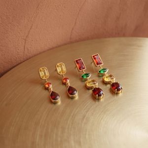 Geometric Shape Tassel Stainless Steel Waterproof Gold Color Zircon Women's Dangle Earrings h5 Picture2