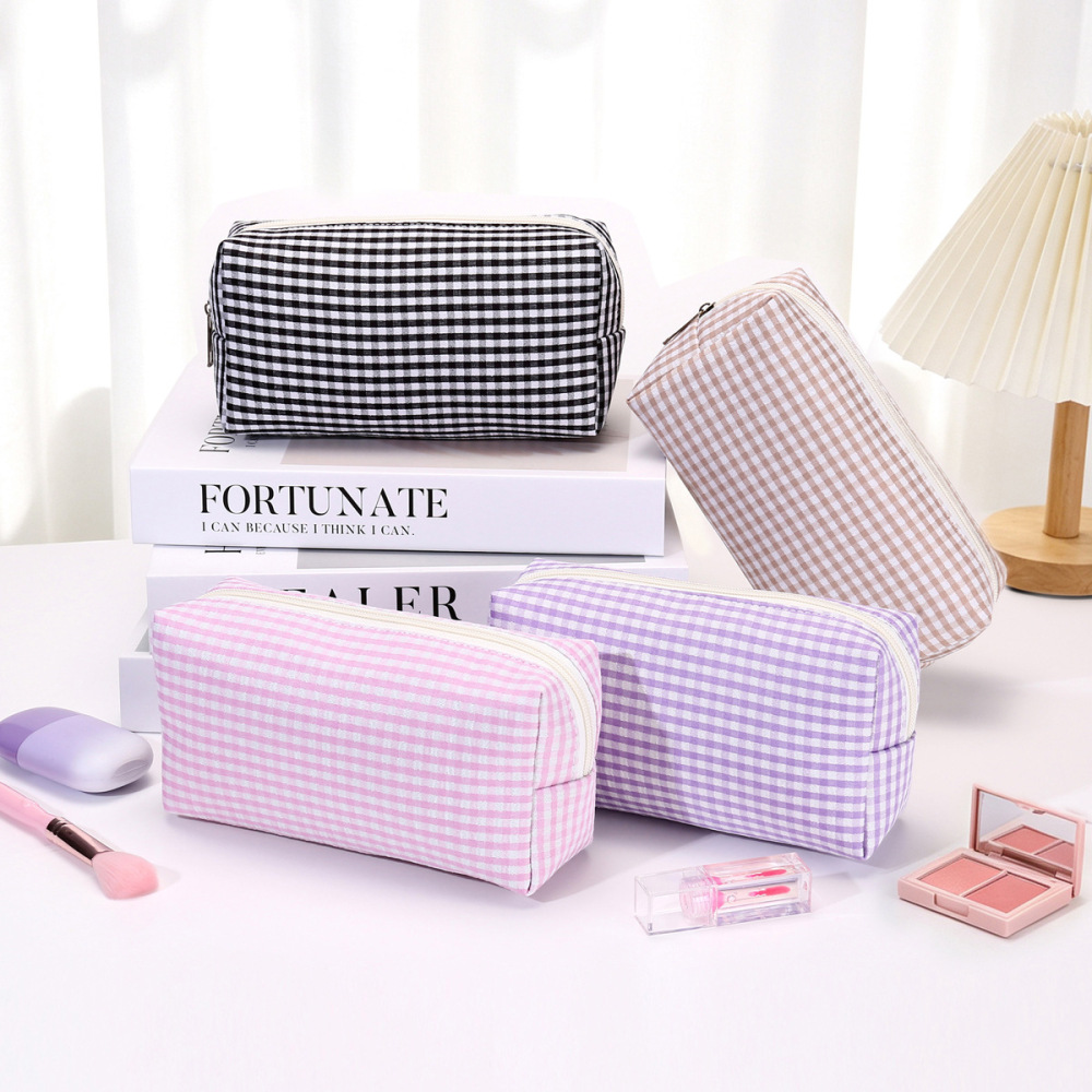 Simple Series Daily Solid Color Plaid Polyester Makeup Bags h5Picture2