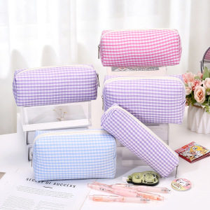 Simple Series Daily Solid Color Plaid Polyester Makeup Bags h5 Picture3