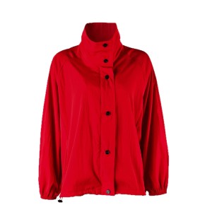 Casual Solid Color Button Loose Fit Long Red Fashion Quick‑Dry Windproof Turtleneck Jacket h5 Picture4