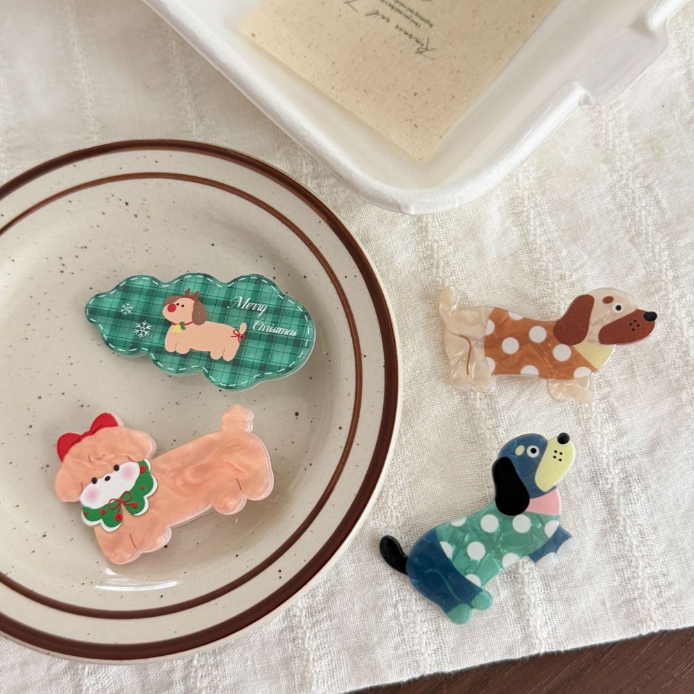Simple Series Cute Animal Christmas Plaid Polka Dots Mixed Color Dachshund Acetate Hair Clips Picture3