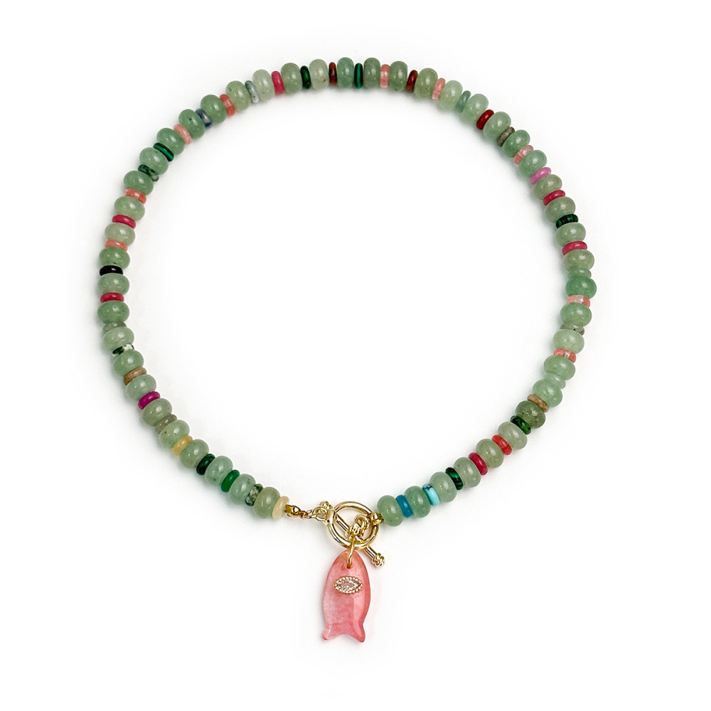 Romantic Series Elegant Beads Fish Gradient Color Natural Stones   Gold Color  Women's Beaded Necklaces 