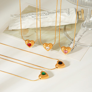Simple Series Daily Heart Stainless Steel Waterproof Gold Color Zircon Women's Pendant Necklaces h5 Picture6