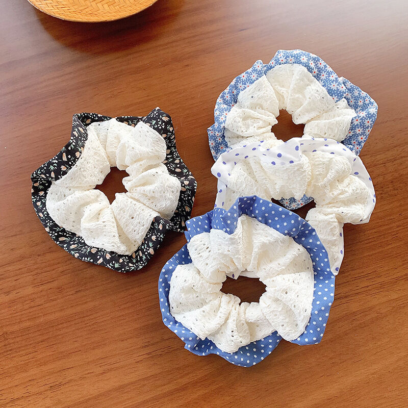 Simple Series Sweet Flower Plaid Polka Dots Polyester Scrunchies h5Picture3