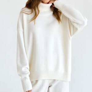 Basic Solid Color Loose Fit Polyester Turtleneck Knitted Jumper h5 Picture2