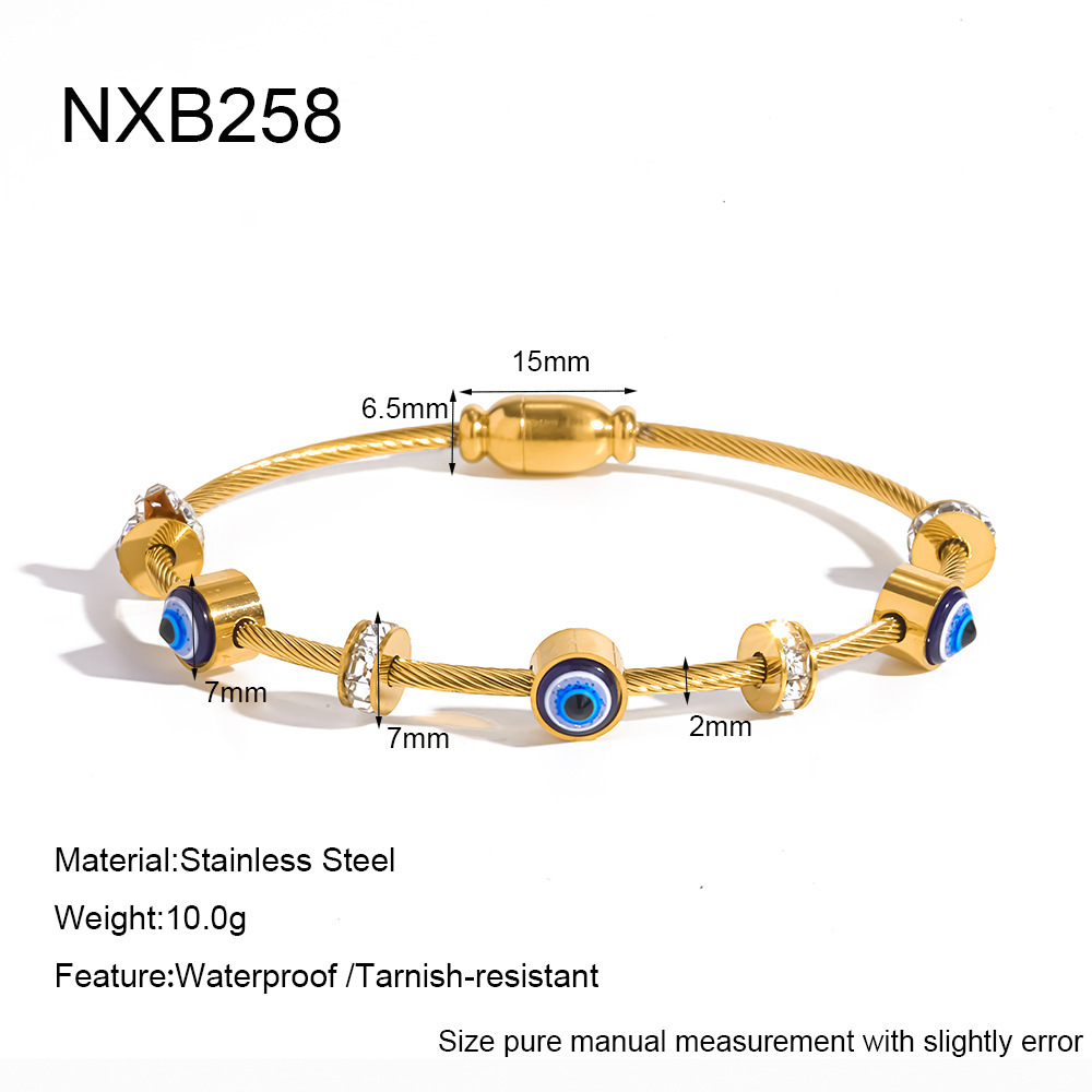 Simple Series Retro Devil's Eye Geometric Shape Stainless Steel Waterproof Gold Color Zircon Women's Bangles