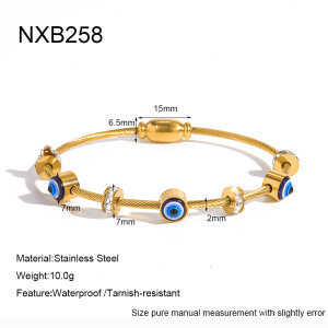 Simple Series Retro Devil's Eye Geometric Shape Stainless Steel Waterproof Gold Color Zircon Women's Bangles h5