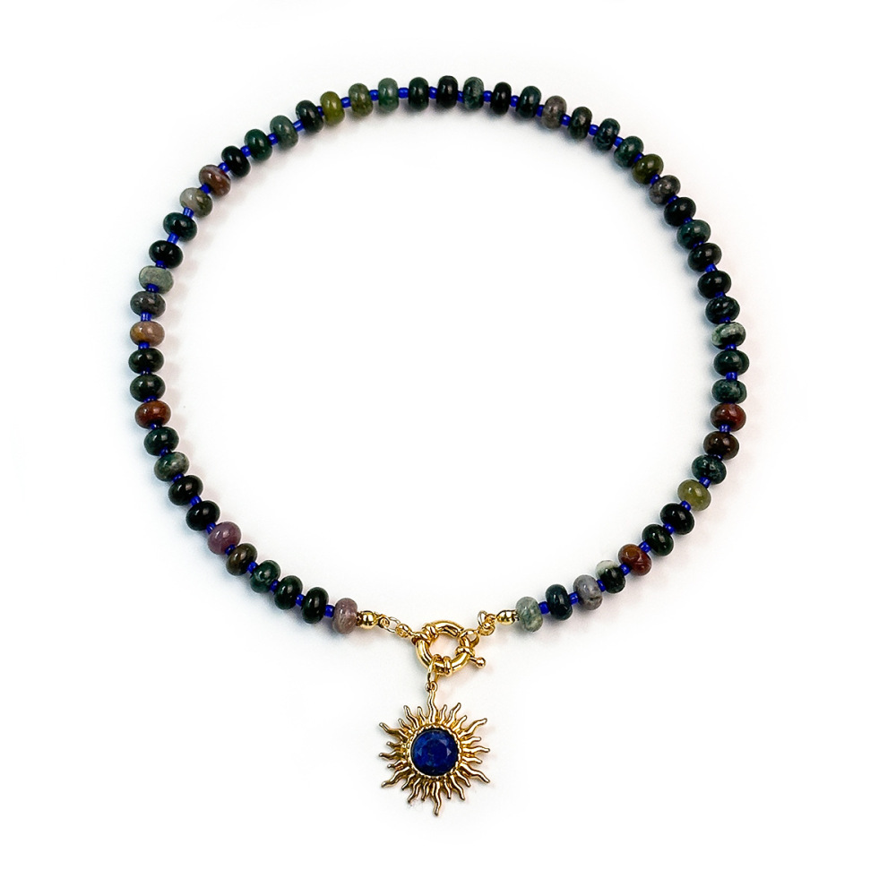 Simple Series Retro Sun Beads Natural Stones   Gold Color  Women's Beaded Necklaces 