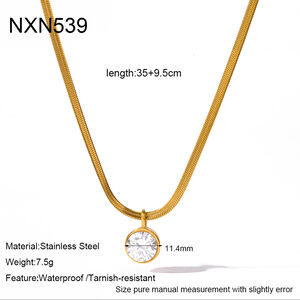 Droplet Ellipse Shape Stainless Steel Waterproof Gold Color Zircon Women's Pendant Necklaces h5