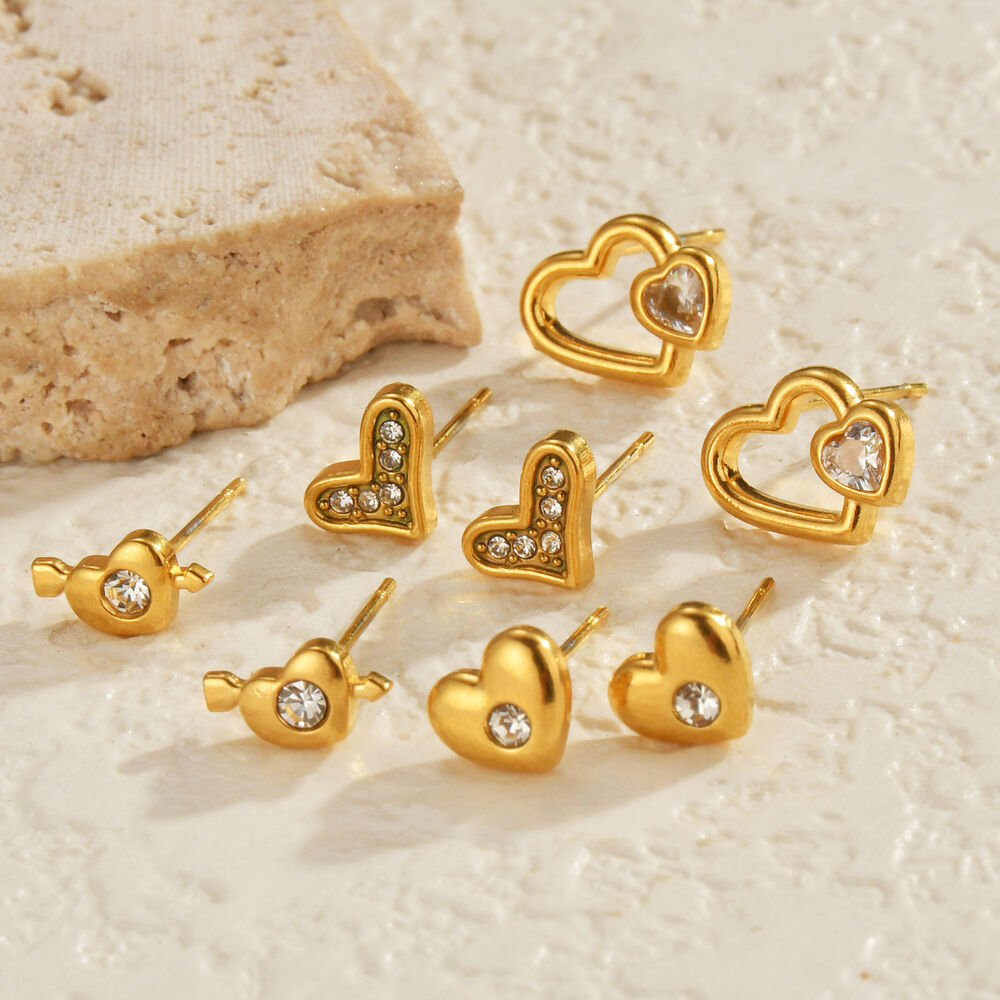 Simple Series Niedliche Herz-Ohrstecker Aus Edelstahl, Wasserdicht, Goldfarben, Für Damen Bild2