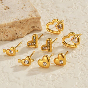 Simple Series Niedliche Herz-Ohrstecker Aus Edelstahl, Wasserdicht, Goldfarben, Für Damen h5 Bild2