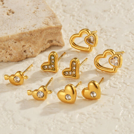Simple Series Cute Heart Stainless Steel Waterproof Gold Color Women's Stud Earrings 2