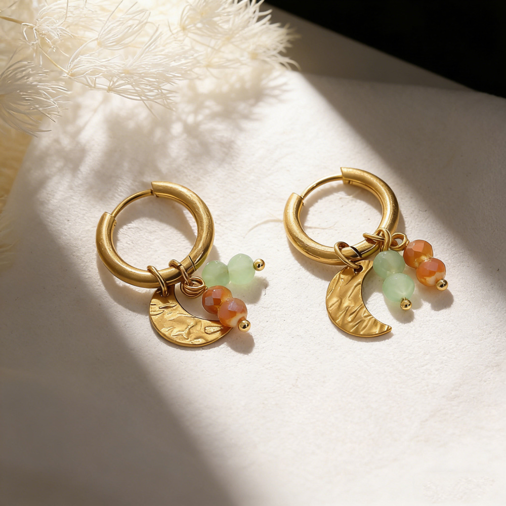 Romantic Series Sweet Butterfly Moon Hammer Pattern Stainless Steel Waterproof   Gold Color  Women's Drop Earrings Picture4