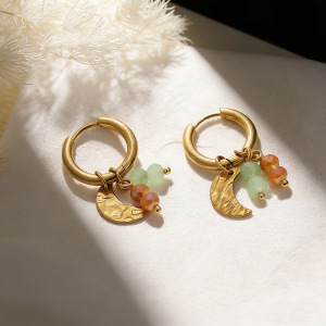 Romantic Series Sweet Butterfly Moon Hammer Pattern Stainless Steel Waterproof   Gold Color  Women's Drop Earrings h5 Picture4