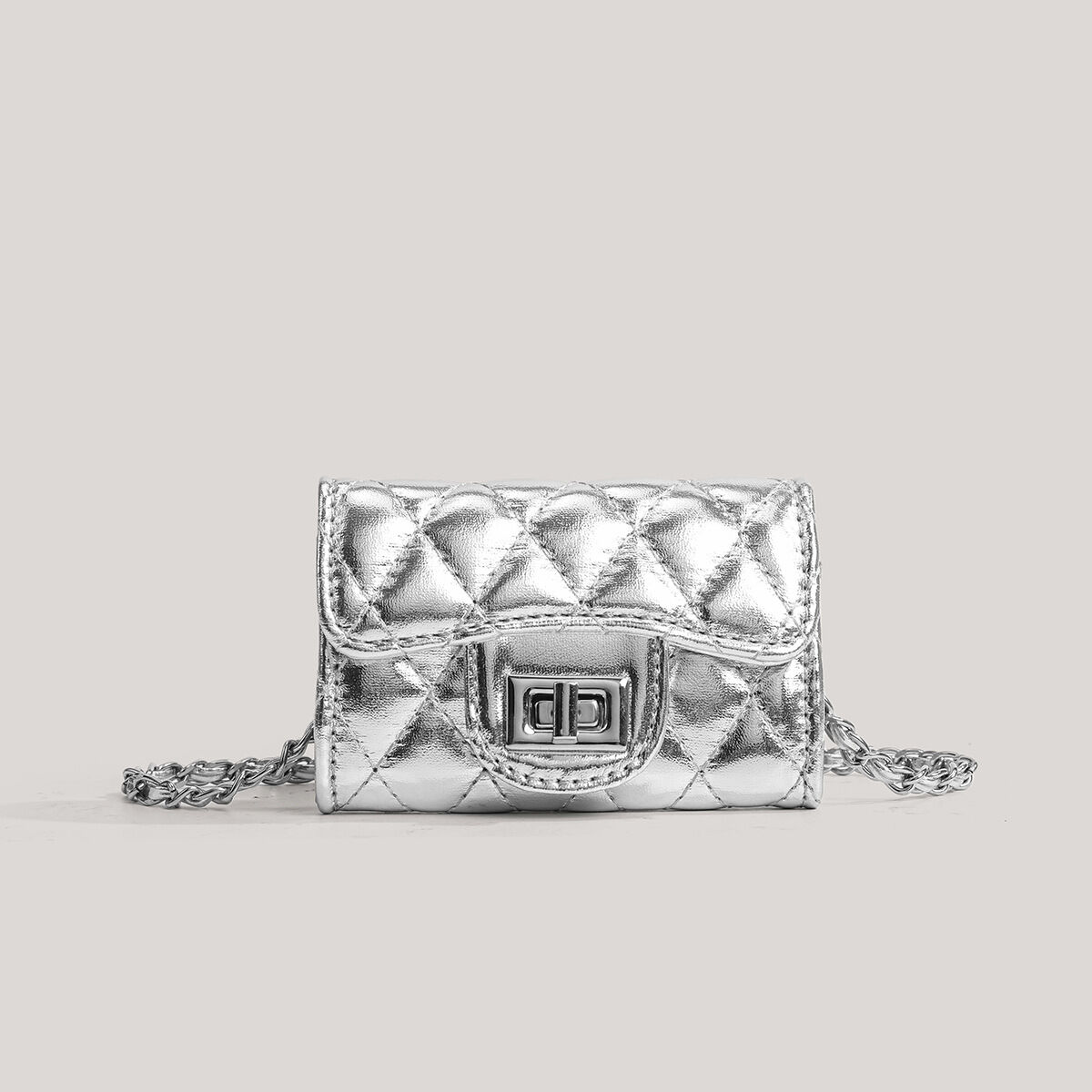 Casual Stijl, Gewatteerde Stiksels, Metalen Details, Effen Kleur, Pu-Ketting, Vierkante Crossbodytas Voor Dames 