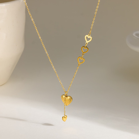 Simple Series Daily Heart Hollowed-Out Stainless Steel Waterproof   Gold Color  Women's Pendant Necklaces