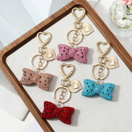 Luxurious Series Sweet Heart Bow Knot Polka Dots Alloy Rhinestone Keychain 2