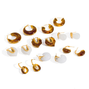 Geometric Shape Resin Stainless Steel Waterproof Women's Stud Earrings h5 Picture4