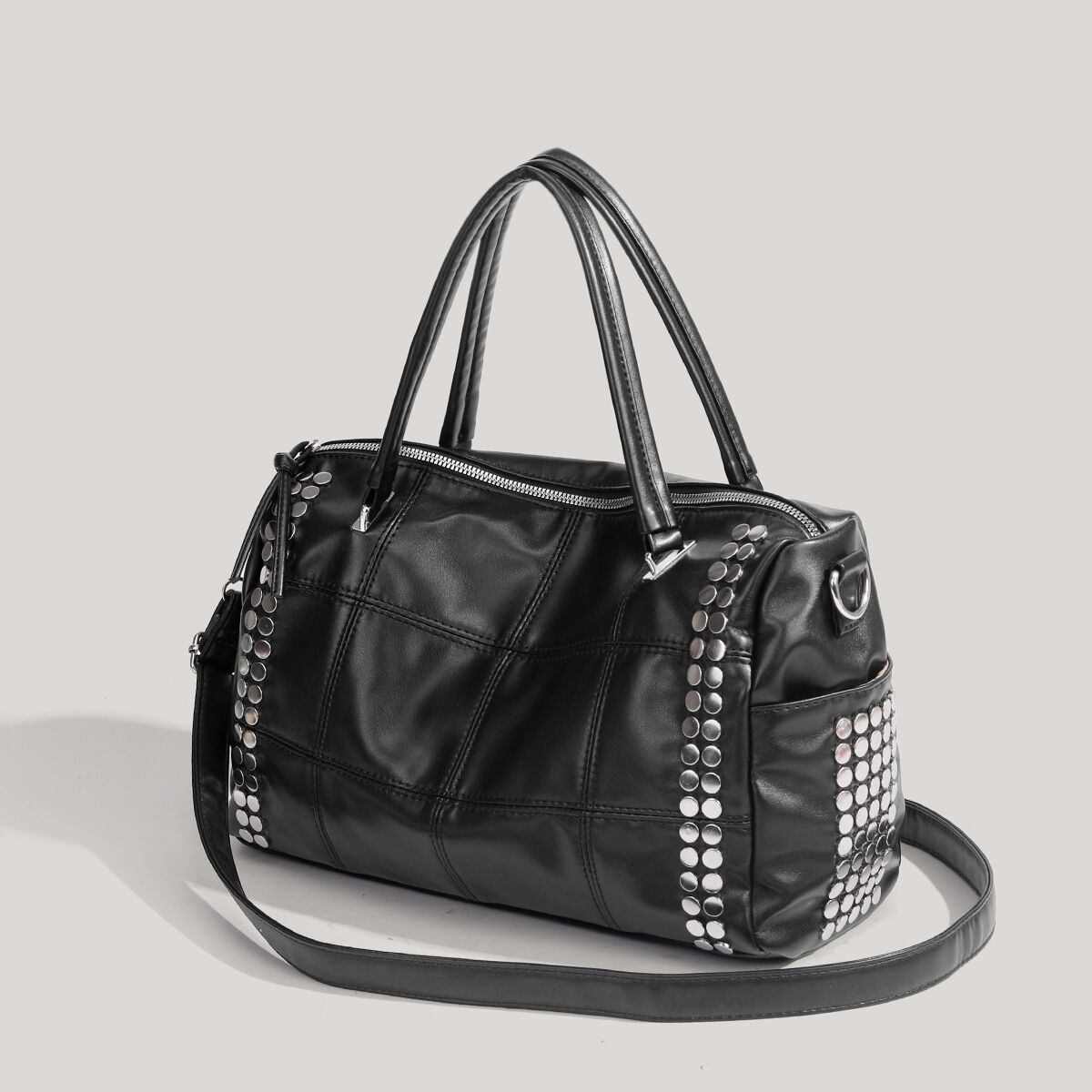 Casual Stijl, Metalen Details, Studs, Effen Kleur, Premium Kwaliteit Pu, Dames Sport- En Reistassen h5 Afbeelding4