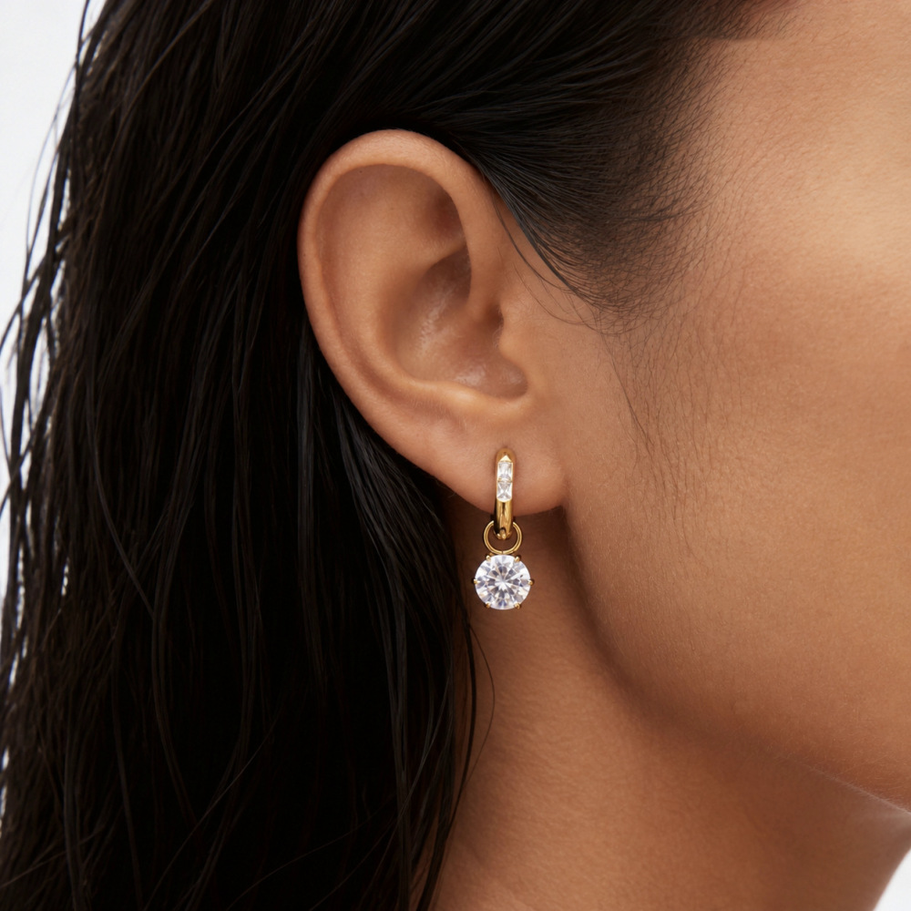 Luxurious Series Elegant Circle Geometric Shape Stainless Steel Waterproof   Gold Color  Zircon Women's Drop Earrings Picture2