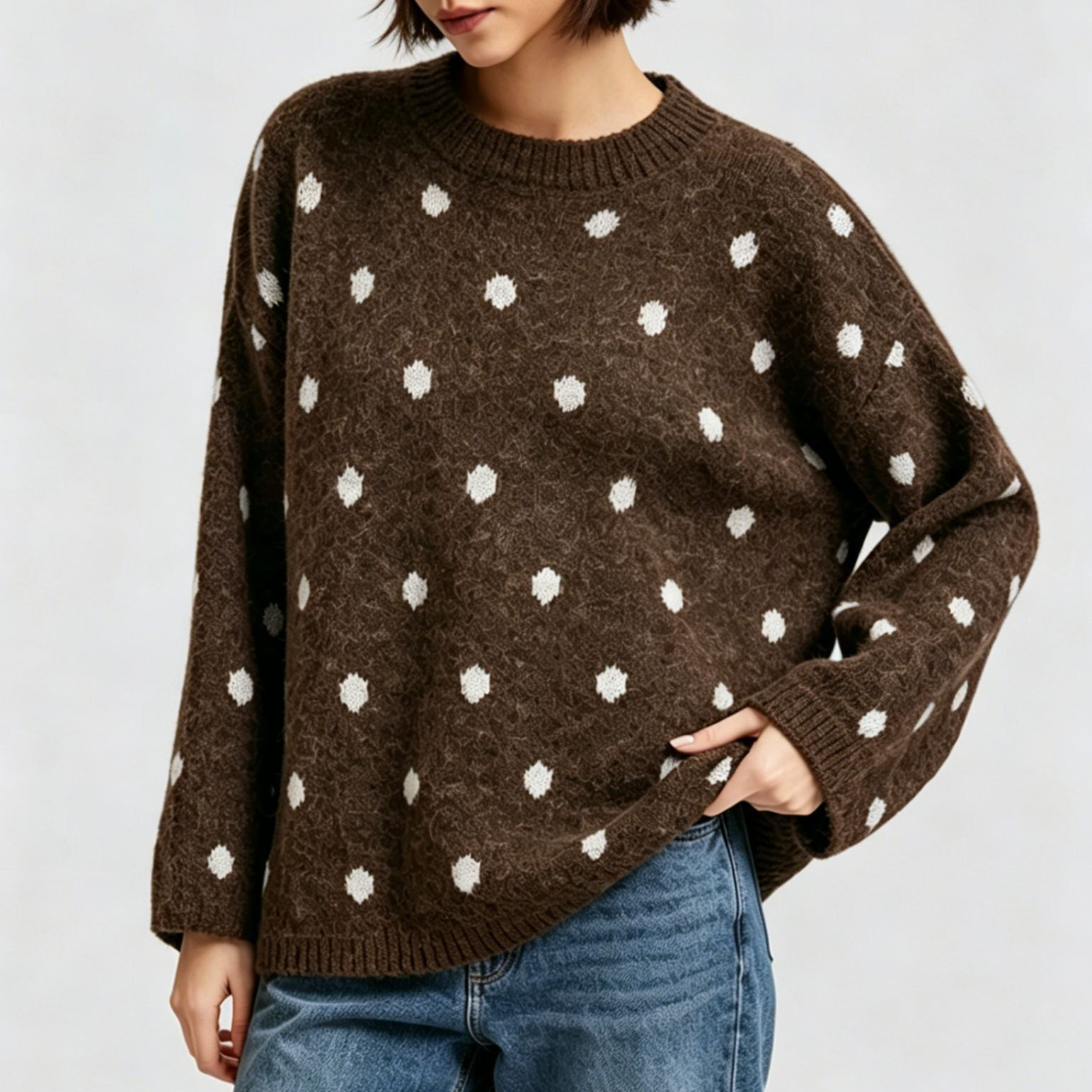 Casual Polka Dots Loose Fit Wool Knitting Acrylic Knitted Jumper