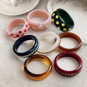 Simple Series Retro Polka Dots Gradient Color Resin Artificial Pearl Women's Bangles h5 Picture4