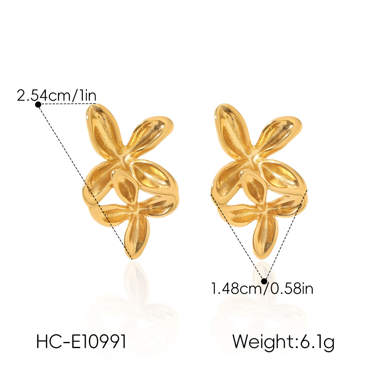 Pendientes De Botón Para Mujer Simple Series Daily Flower De Acero Inoxidable, Resistentes Al Agua Y Color Dorado. Imagen2