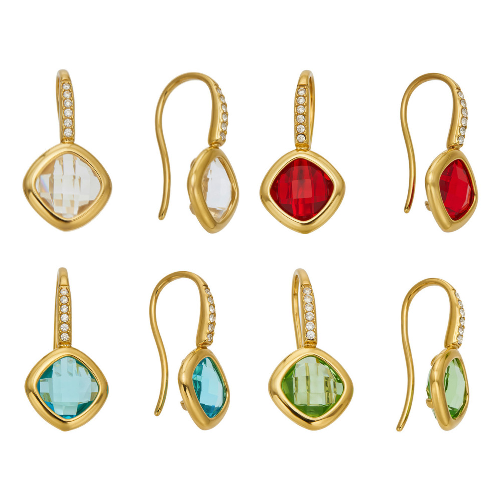 Luxurious Series Simple Geometric Shape Stainless Steel Waterproof Gold Color Zircon Glass Women's Drop Earrings Picture5