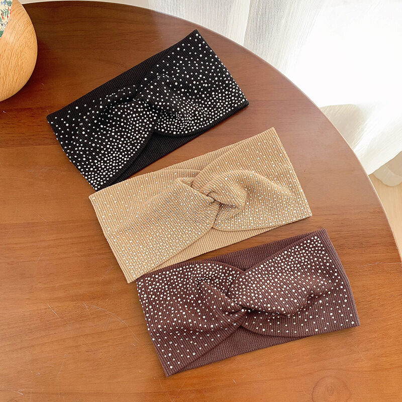 Luxurious Series Daily Solid Color Polyester Rhinestone Hair Bands h5Picture3